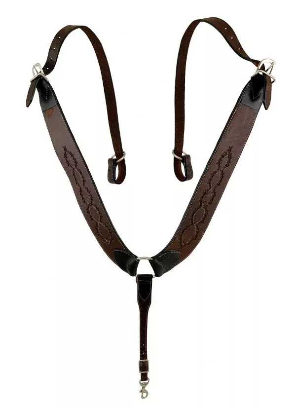 DARK OIL ARGENTINA COW LEATHER BARBWIRE TOOLED PULLING COLLAR