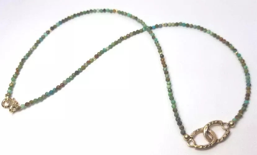 Double Horse Shoe on Turquoise Bead Mix Necklace