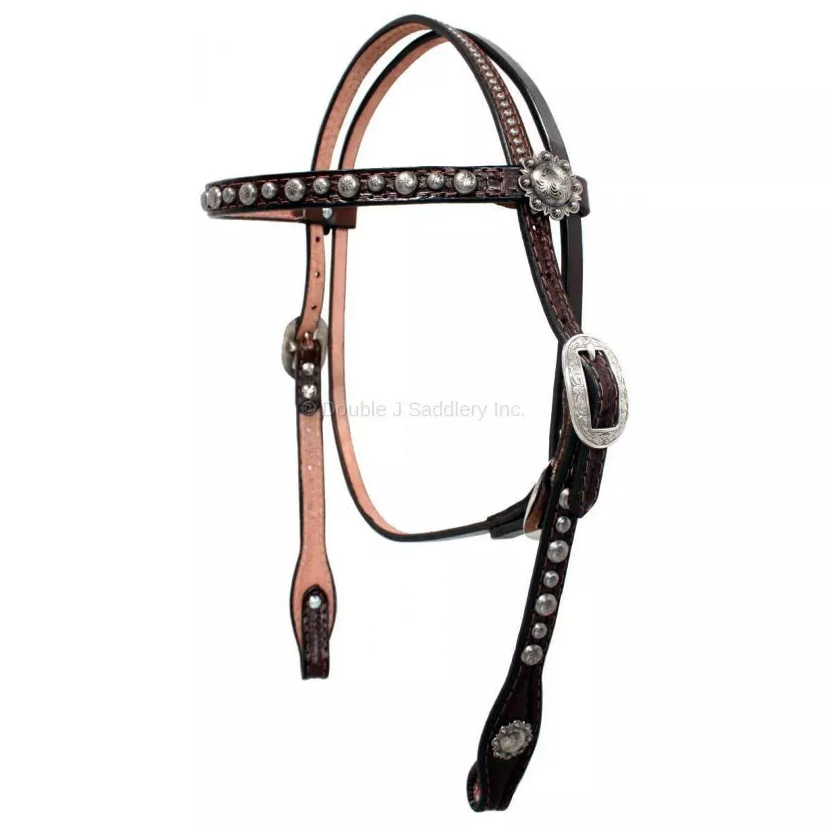 Double J - Brown Leather Studded Headstall - Regular