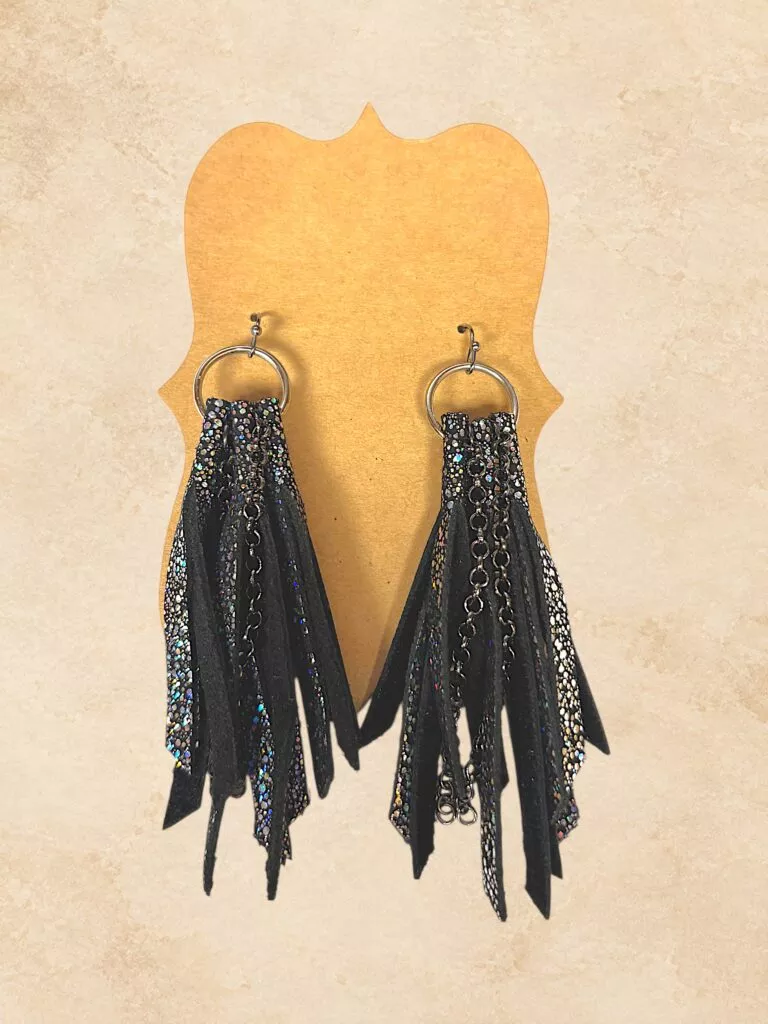 Earrings Black Sparkle Fringe