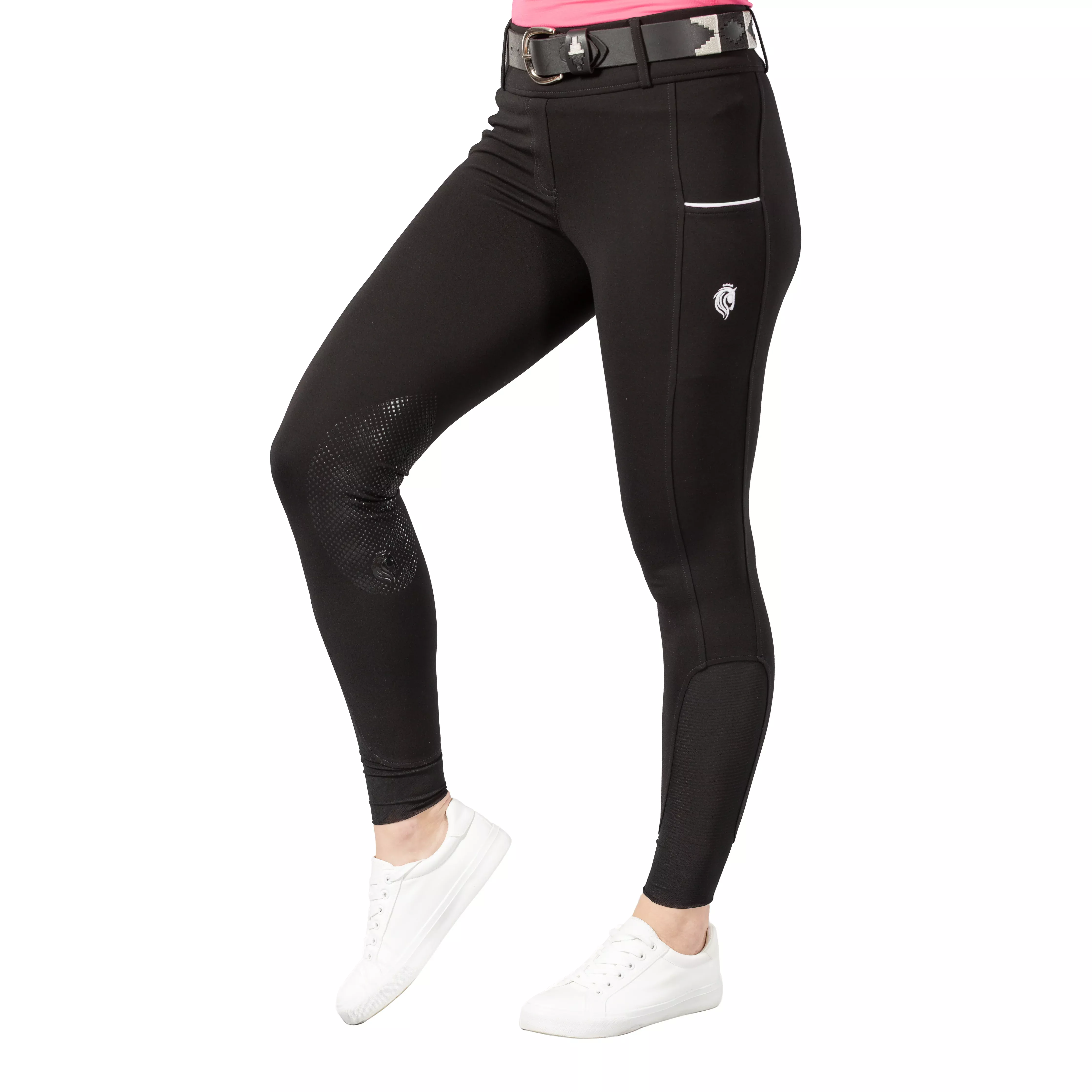 Equinavia Astrid Womens Pull On Knee Patch Breeches - Black/White
