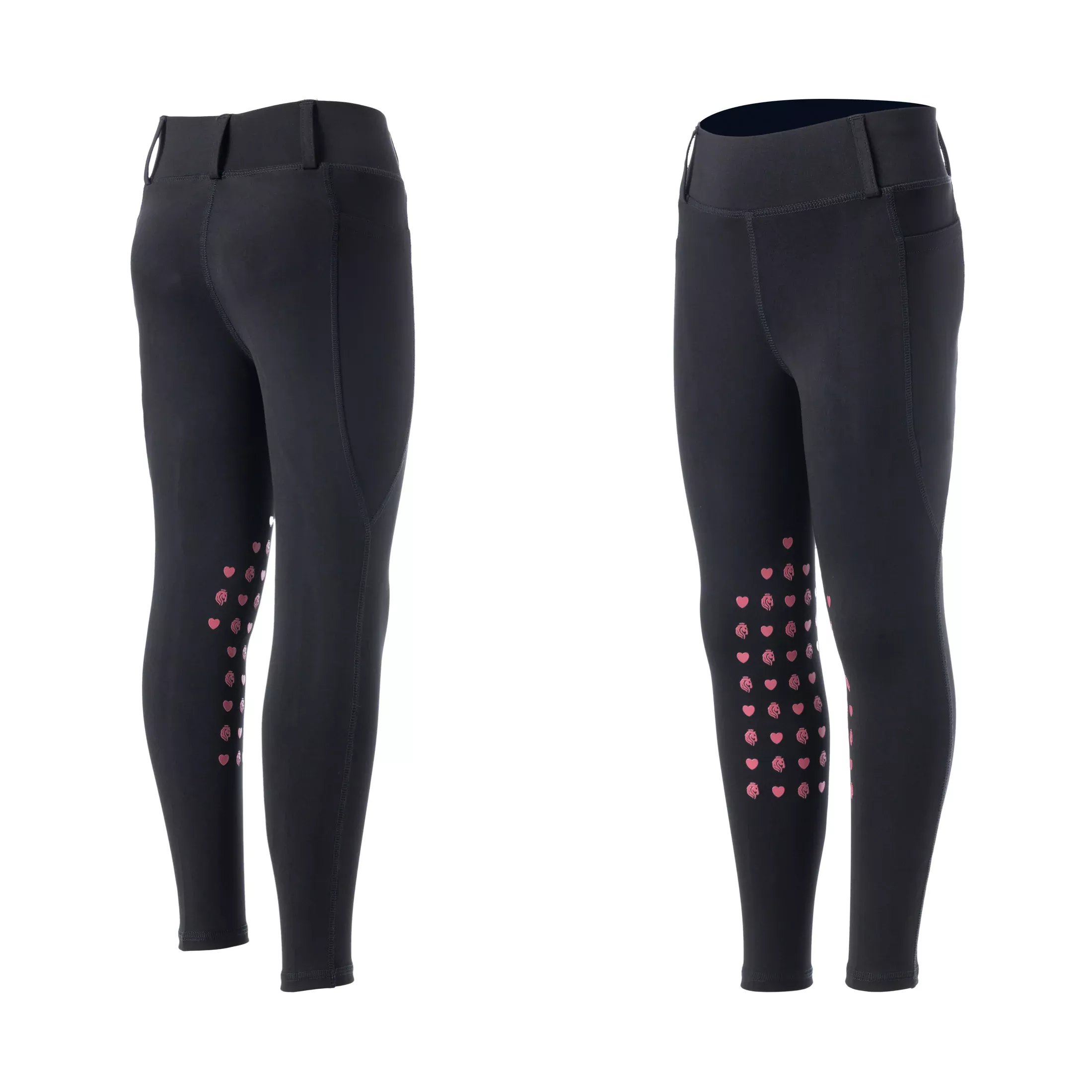 Equinavia Classic Kids Knee Patch Riding Tights - Black/Pink
