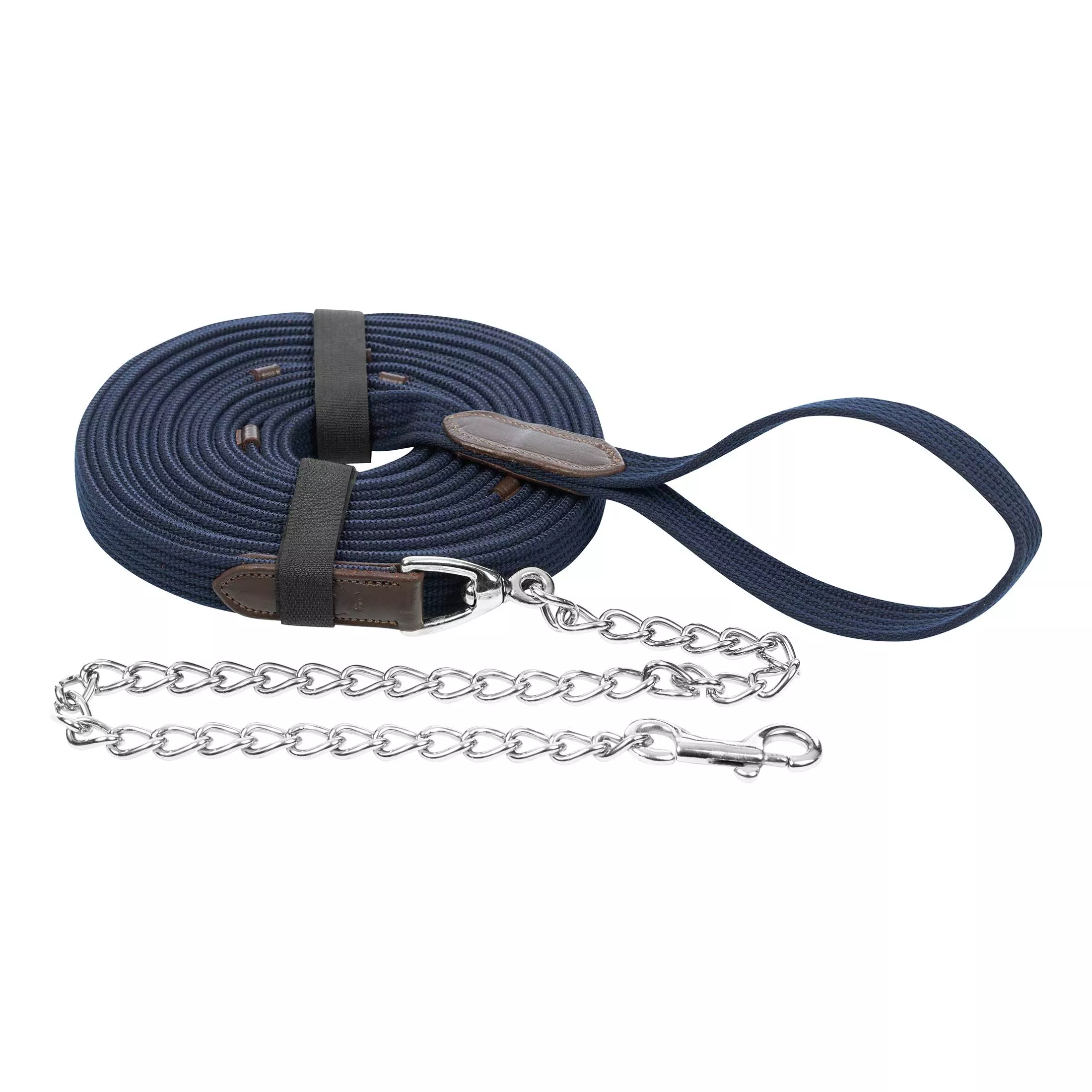 Equinavia Saga 25 Feet Lunge Line with Chain - Chocolate Brown/Navy