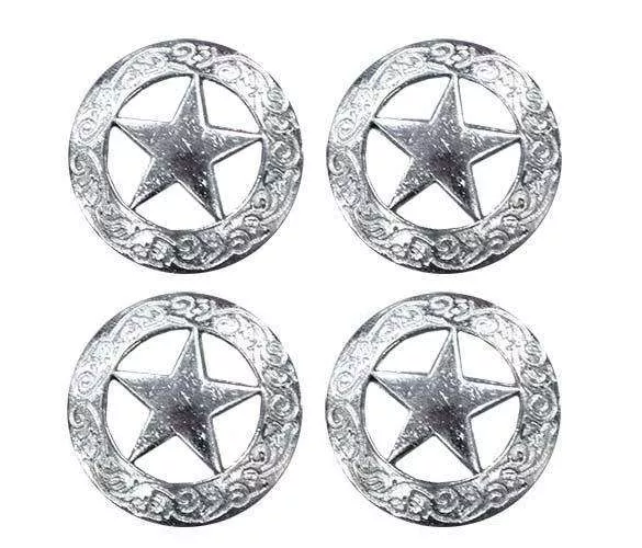 Flat Silver Star Conchos with Screw Back - Lot of 4