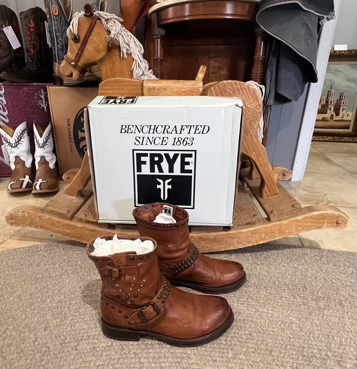 Frye Boots - Veronica Stud Moto Short Cognac - Size 7