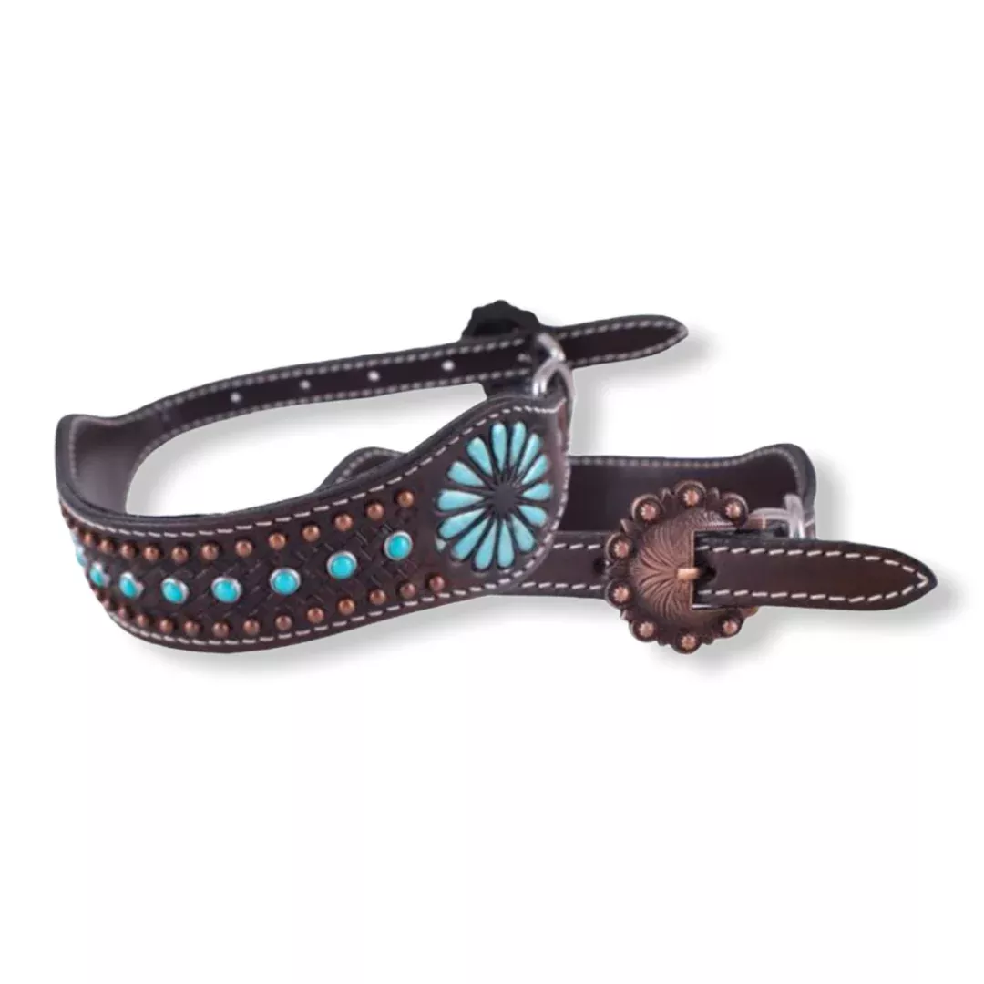 Genuine leather dog collar with beaded inlay