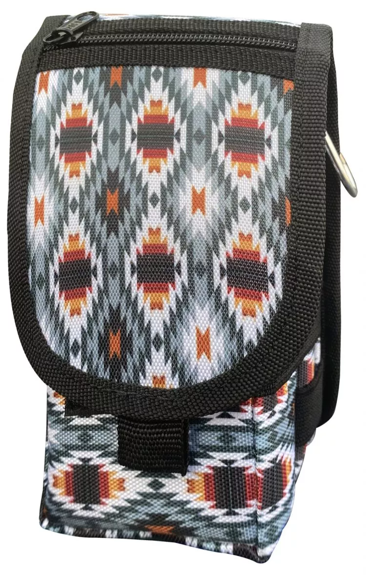 Gray AZTEC DESIGN CODURA CELL PHONE/ACCESSORY CASE WITH VELCRO CLOSURE AND ZIPPER POCKET