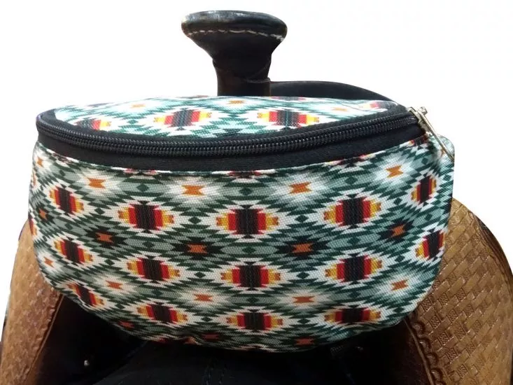 GREEN TONE AZTEC PRINT INSULATED NYLON SADDLE POUCH