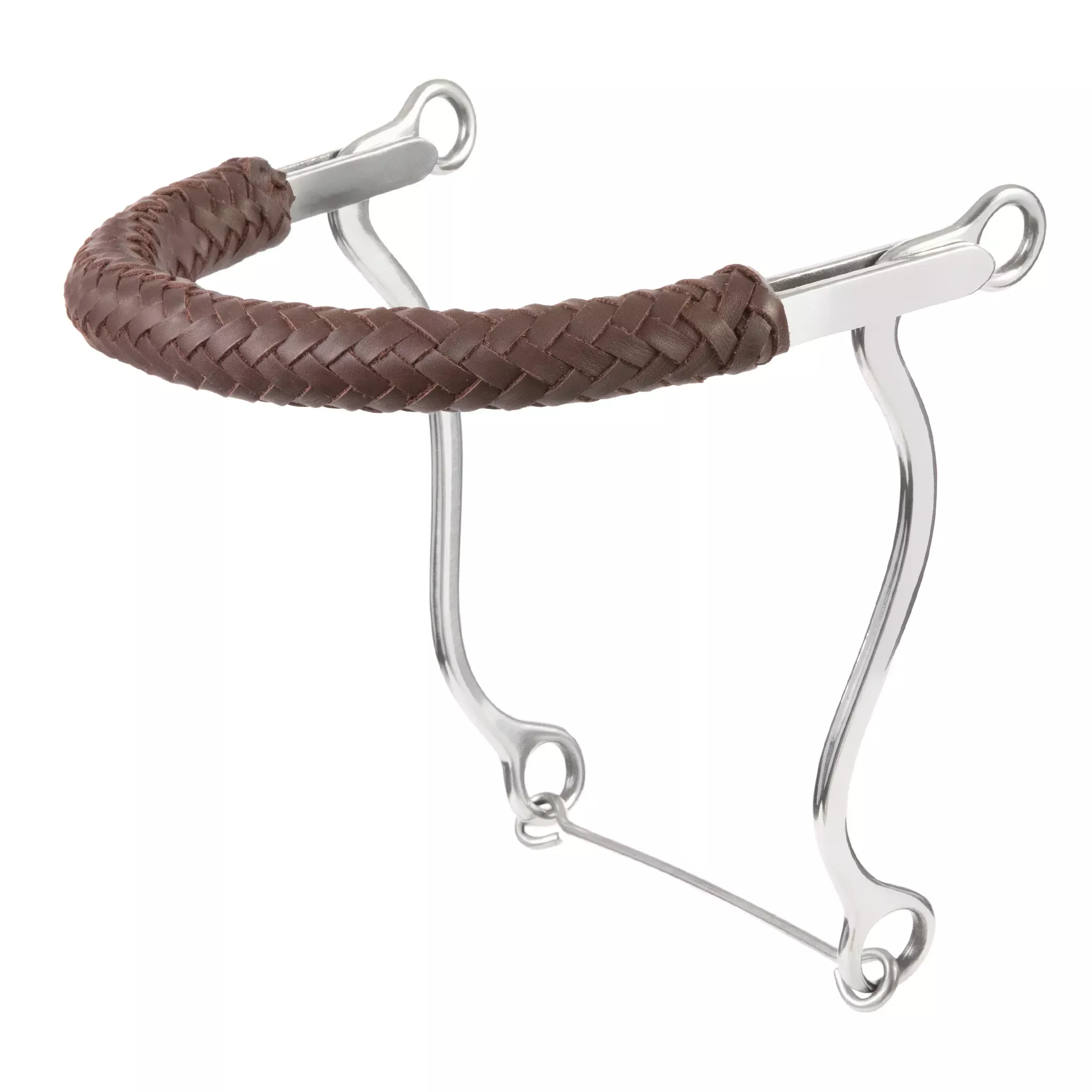 Hackamore Bit with Braided Leather Noseband, Stainless Steel, 8 1/2" Cheeks
