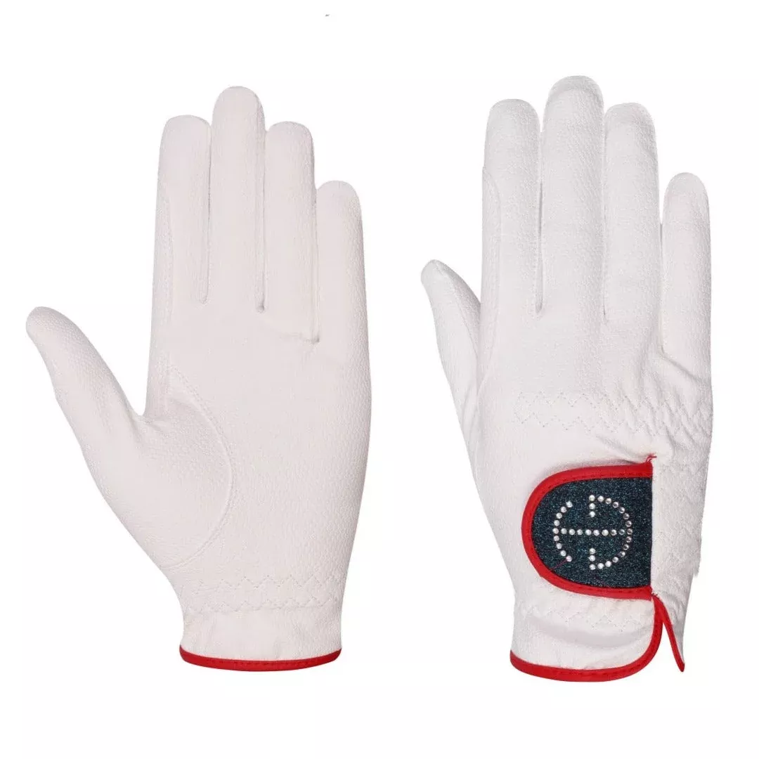 Halter Ego - Competition Gloves - Red/White/Bermuda Blue Glitter & Crystal Logo