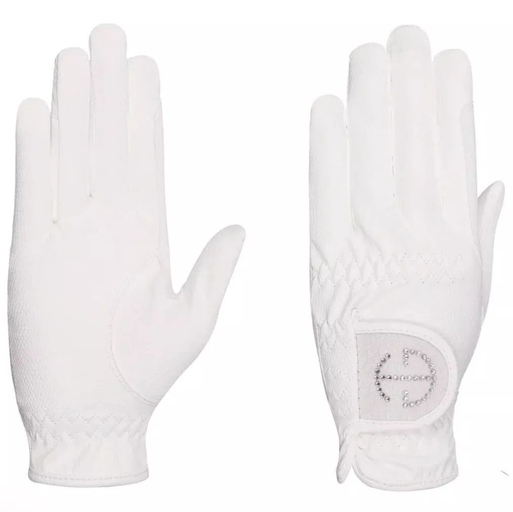 Halter Ego Competition Gloves - White Glitter /Crystal Logo