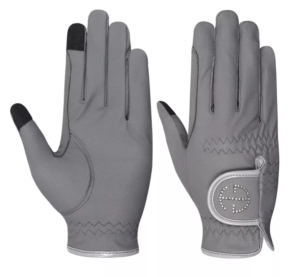Halter Ego Riding Gloves - Grey /Silver Shade Crystal Logo