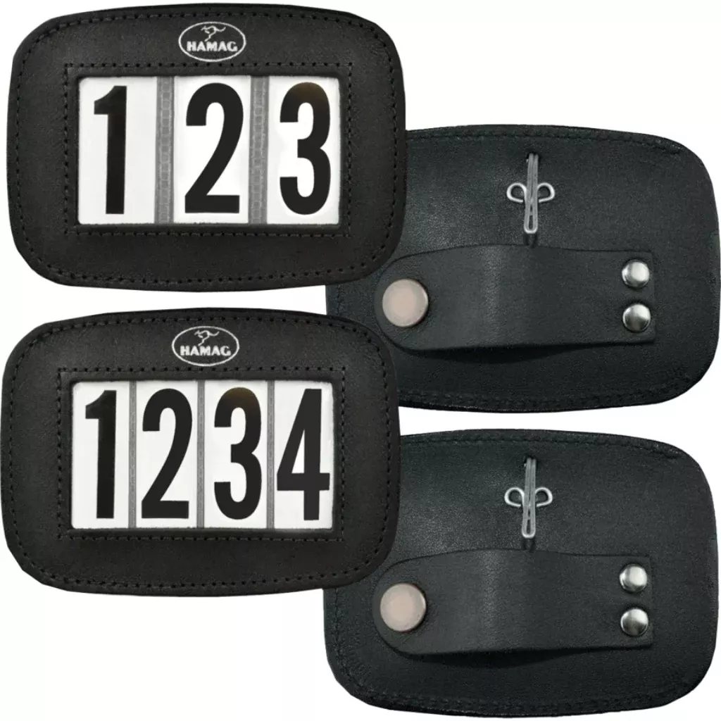 Hamag Leather Bridle Number Holder Pair of 2 BLACK 3 NUMBER
