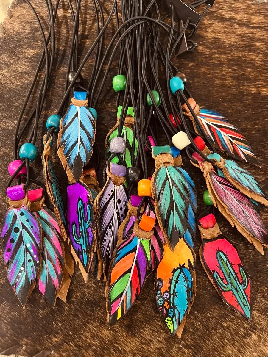 Hand Painted Leather Feather Rope Holders