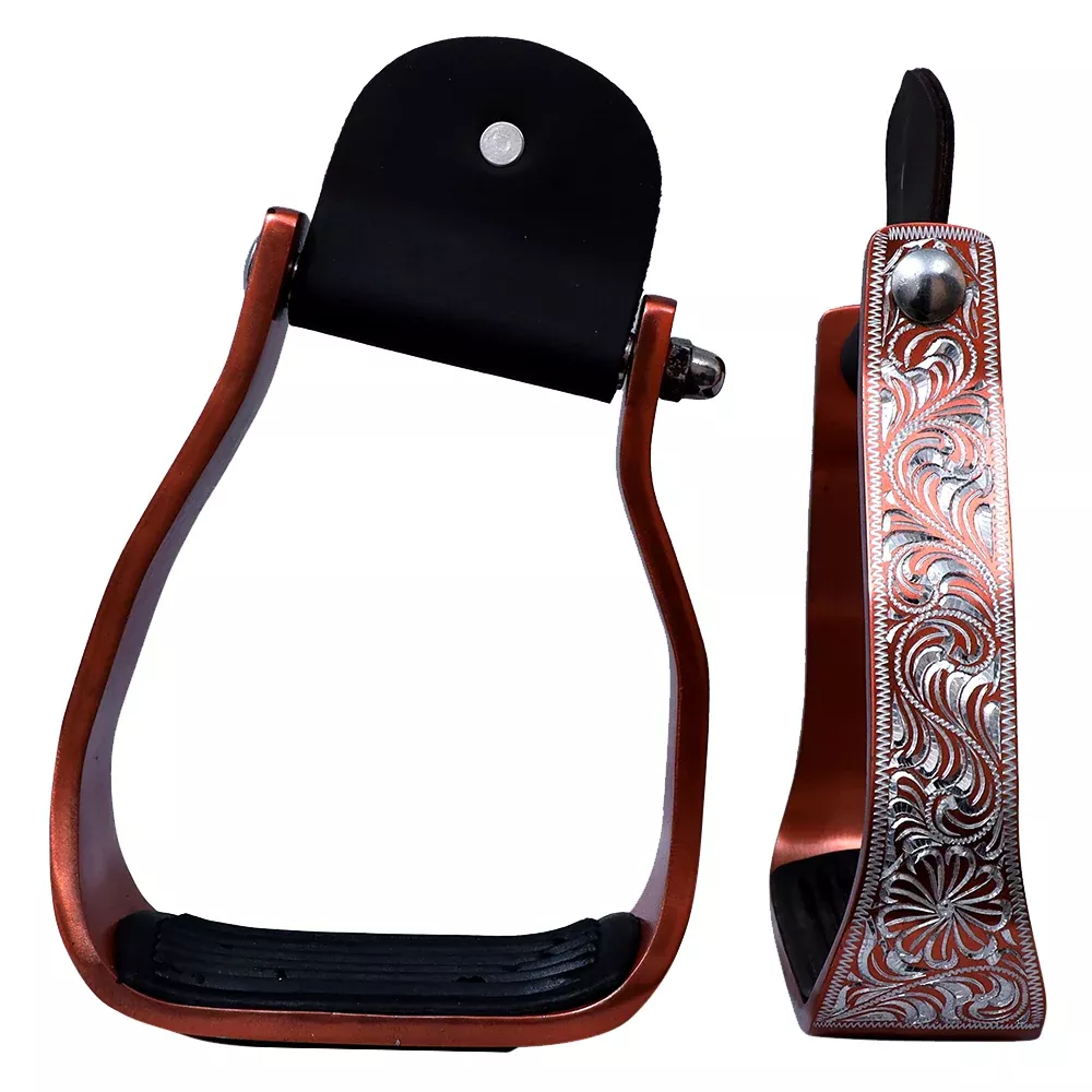 Hilason Engraved Western AngledShow Stirrups Barrel Racing Slanted Stirrups Wide Rubber Grip