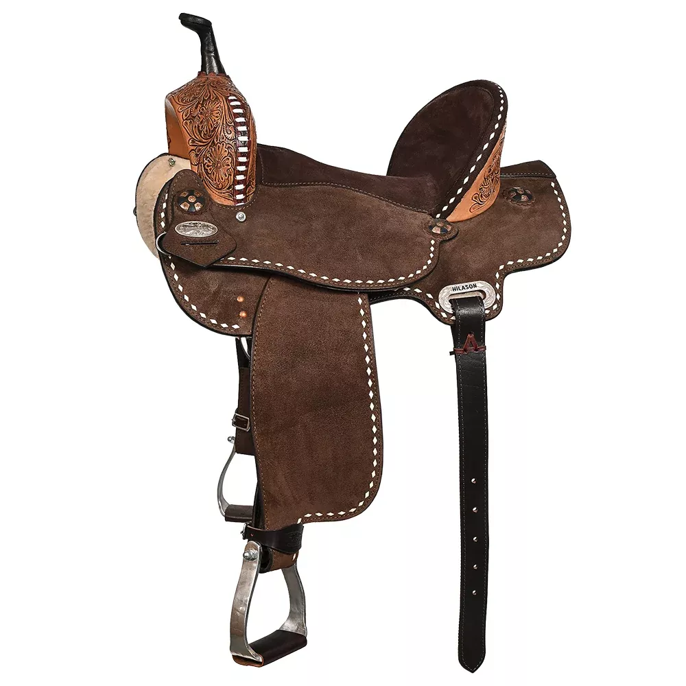 Hilason Western Horse Barrel Flex Tree Trail American Leather Saddle Dark Brown Gorgeous Floral Hand Tooled & Carved