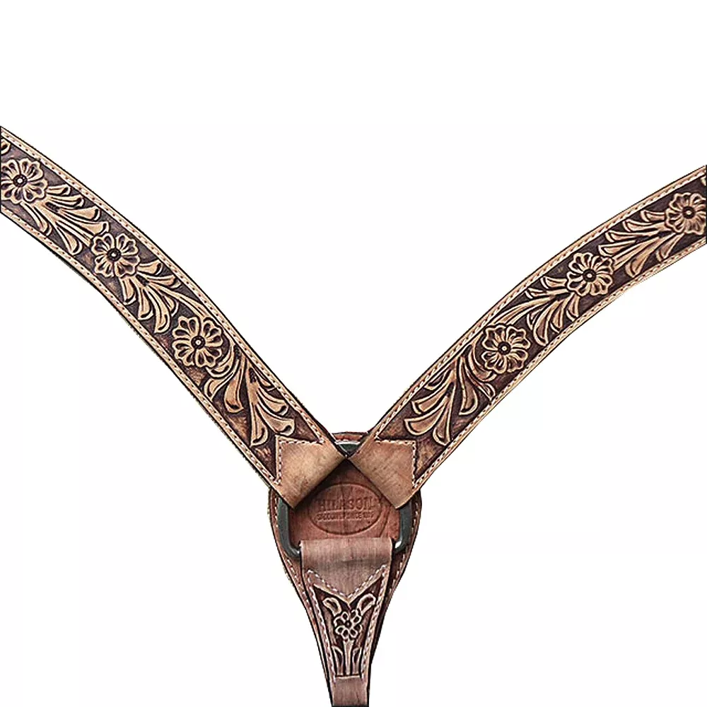 HILASON Western Horse Headstall Breast Collar Set Genuine American Leather Floral Dark Brown | For Horses