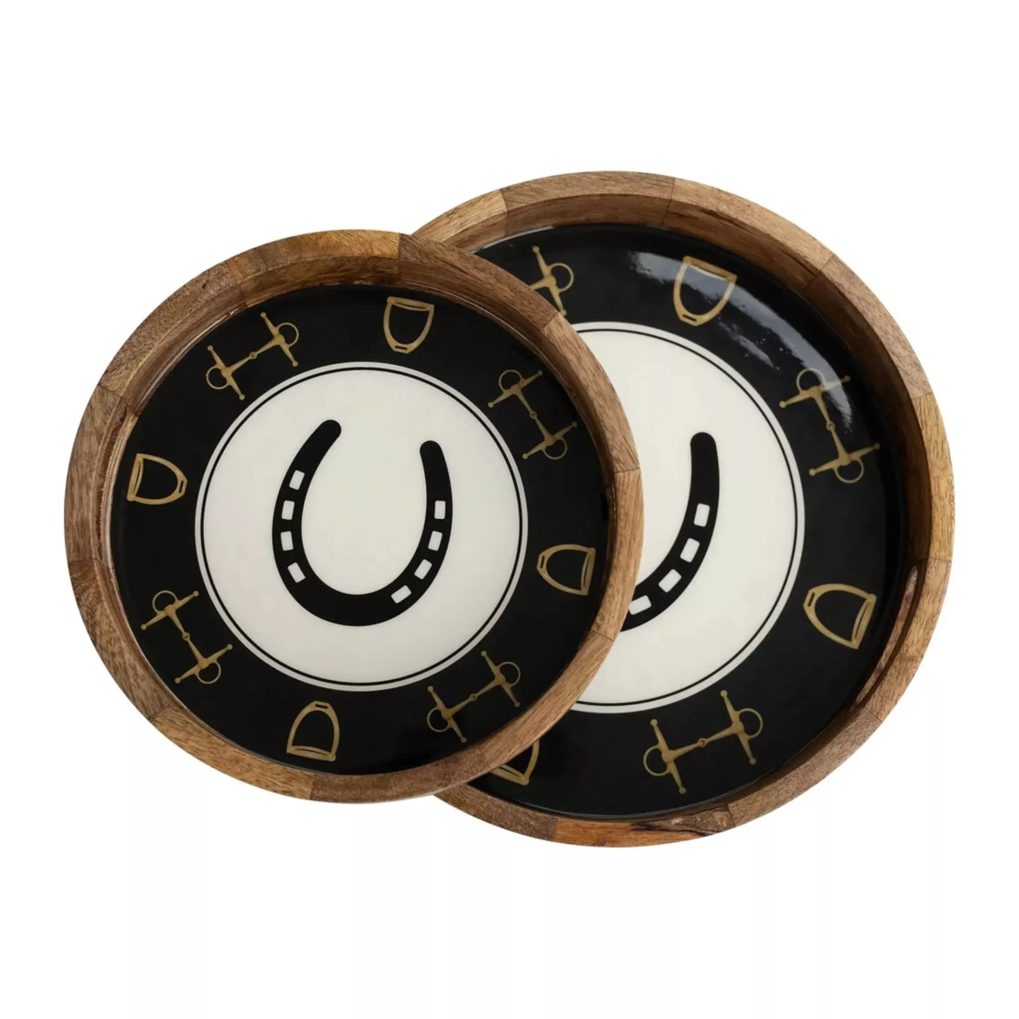 Horsehoe and Bit Round Wooden Tray