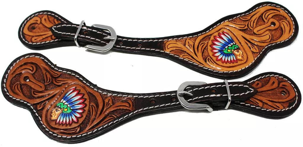 HorseWestern Cowboy Boot Leather Floral Tooled Spur Straps 74HR09