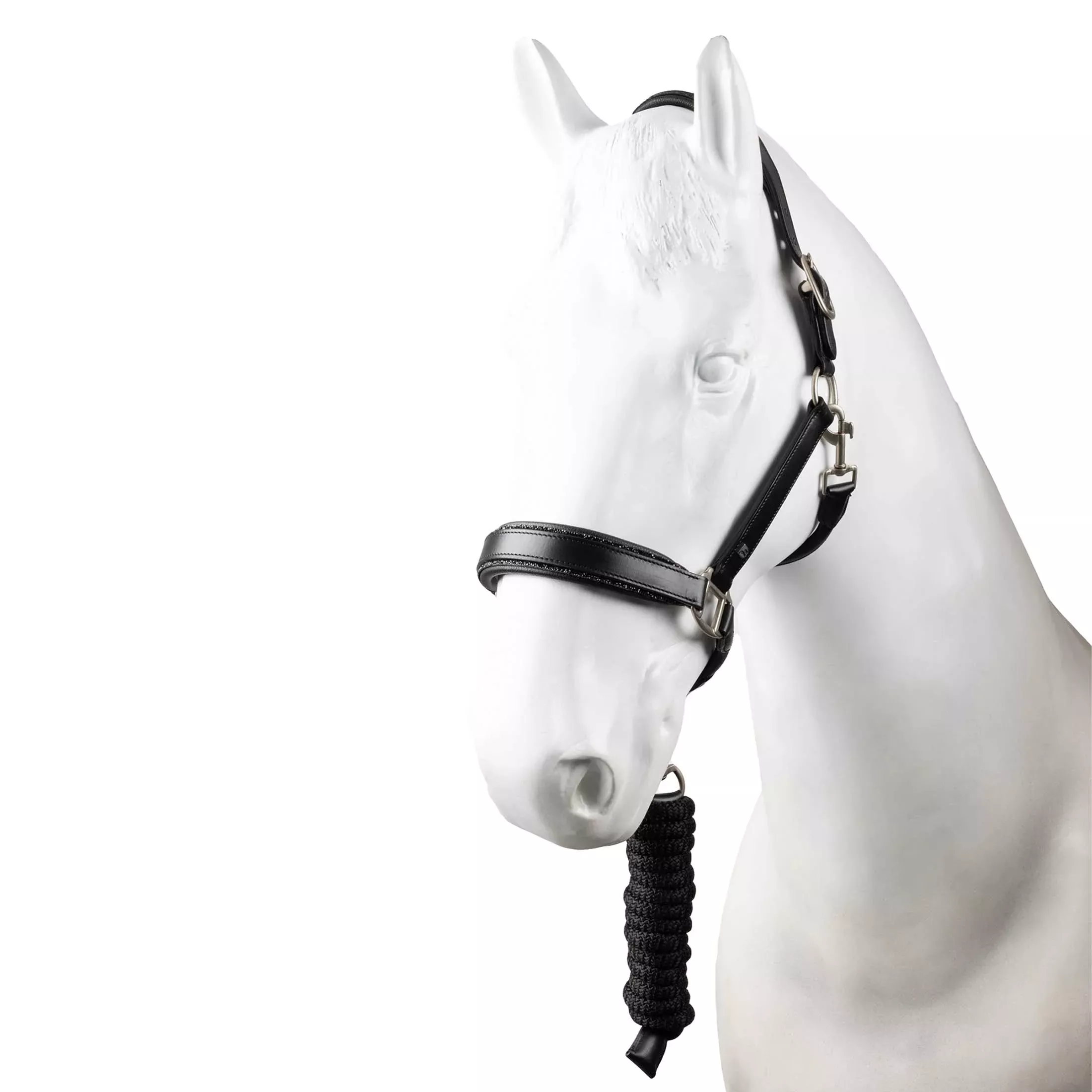 Horze Dynasty Crystal Leather Halter and Lead Set - Black
