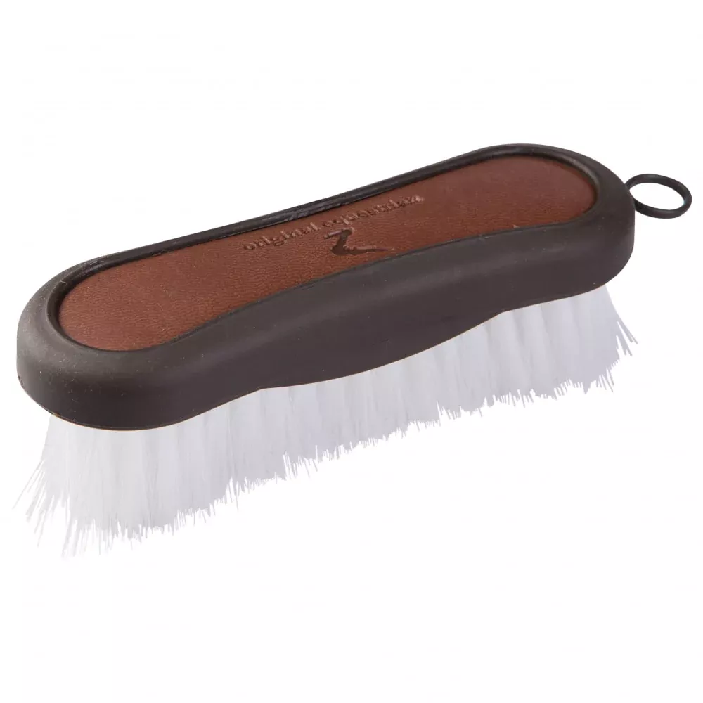 Horze Maddox Leather Handle Face Brush - Dark Brown