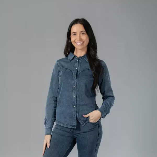 Horze Ulrika Womens Western Stretch Shirt - Denim Blue