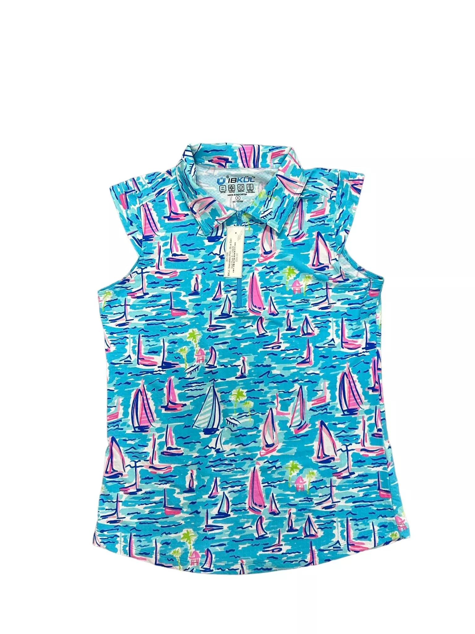IBKUL Sleeveless Polo - Blue Sailboat Size S - USED