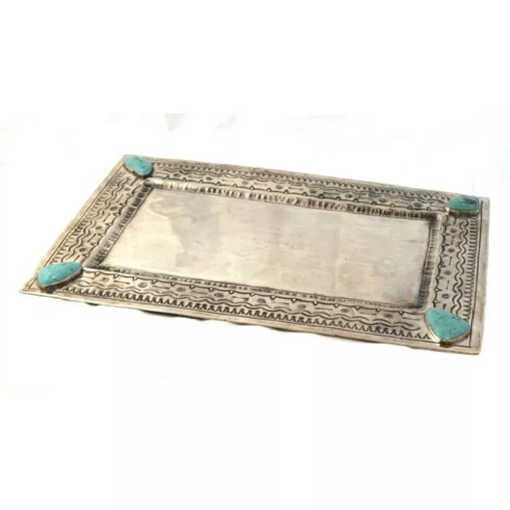 J. Alexander Large Stamped Tray w/ Turquoise
