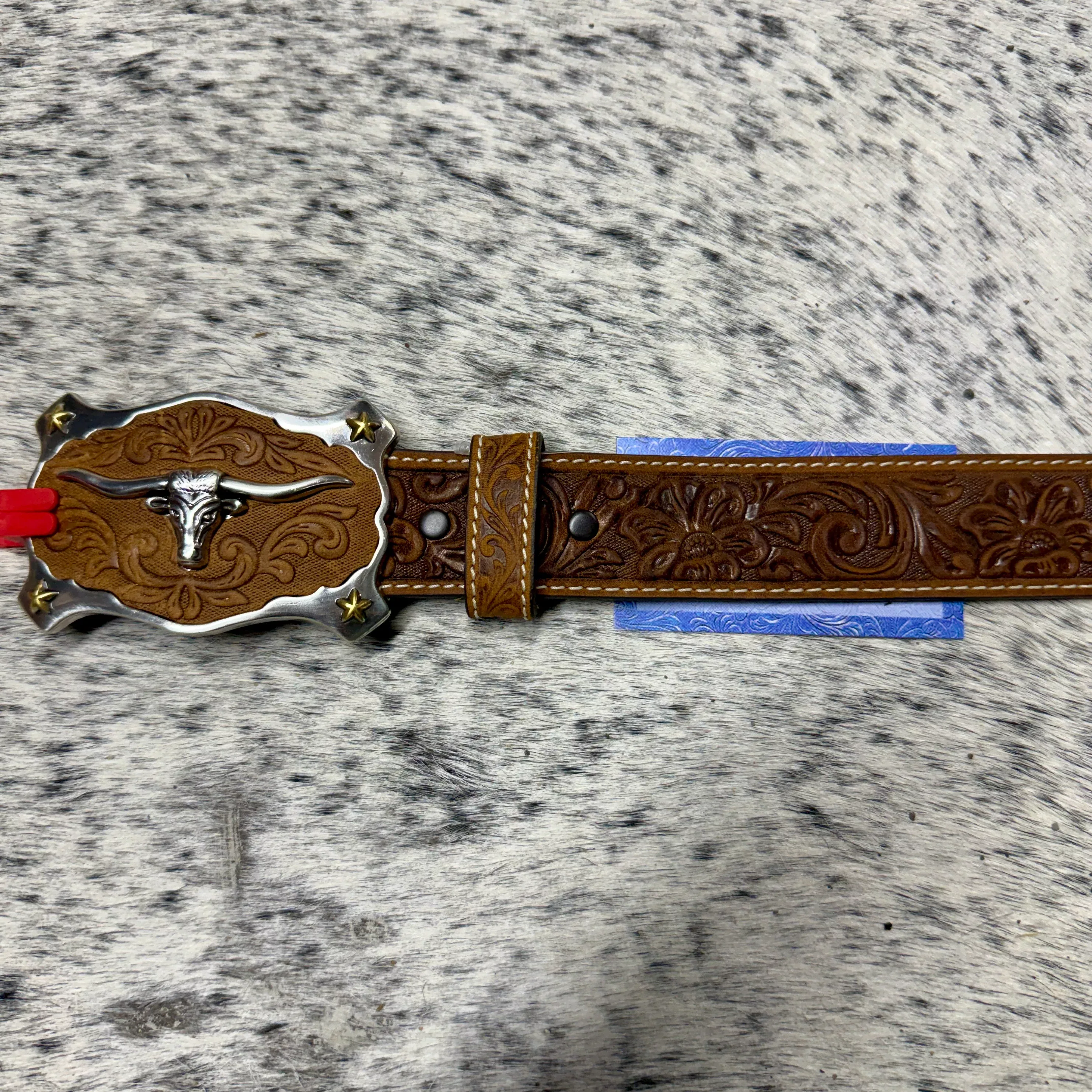 Justin Brown Tooled Longhorn Buckle Belt