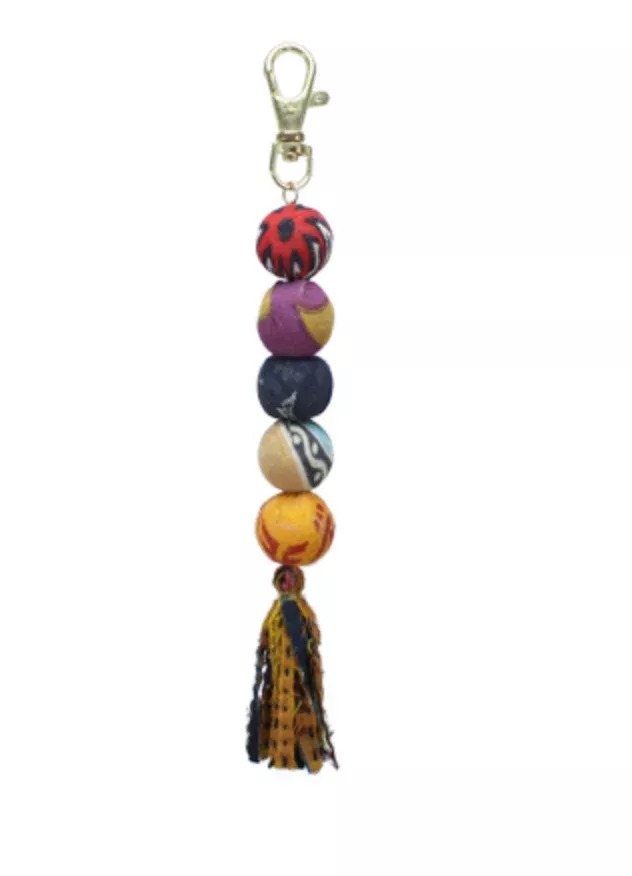 Kantha Bead + Fringe Bag Clip
