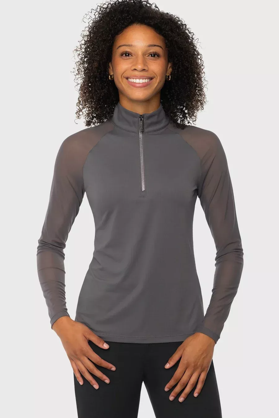 Kastel Slate Mesh Sleeve Crystal Zip Long Sleeve 1/4 Zip