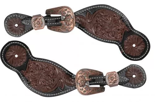 Ladies size floral tooled spur straps