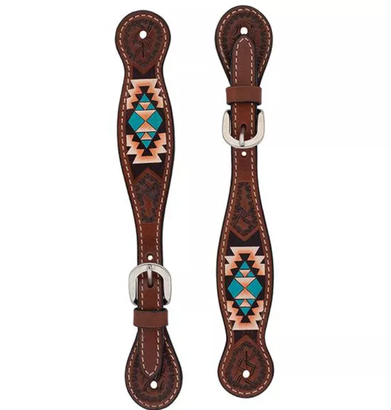 Ladies Weaver Turquoise Cross Aztec Spur Straps