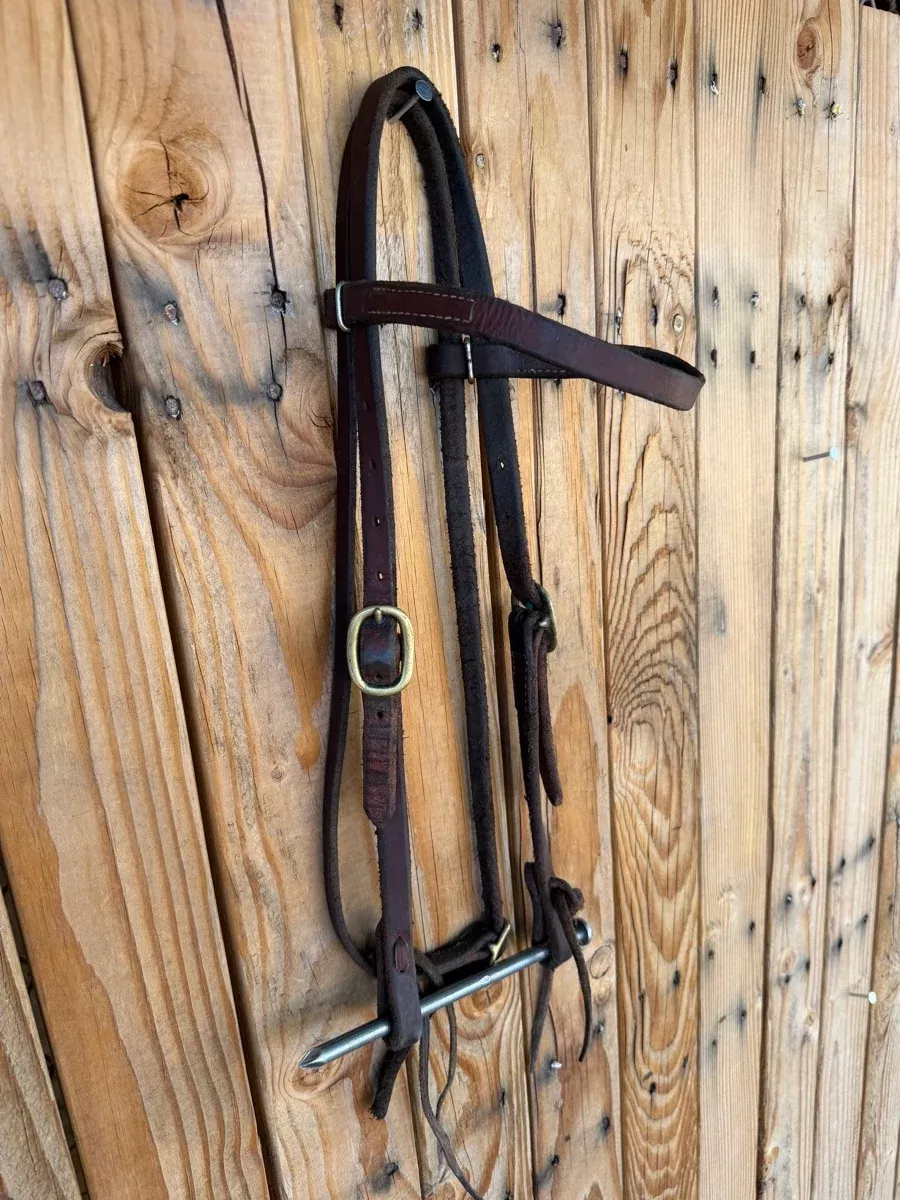 Leather Browband Headstall Two Brass Buckles HS1235
