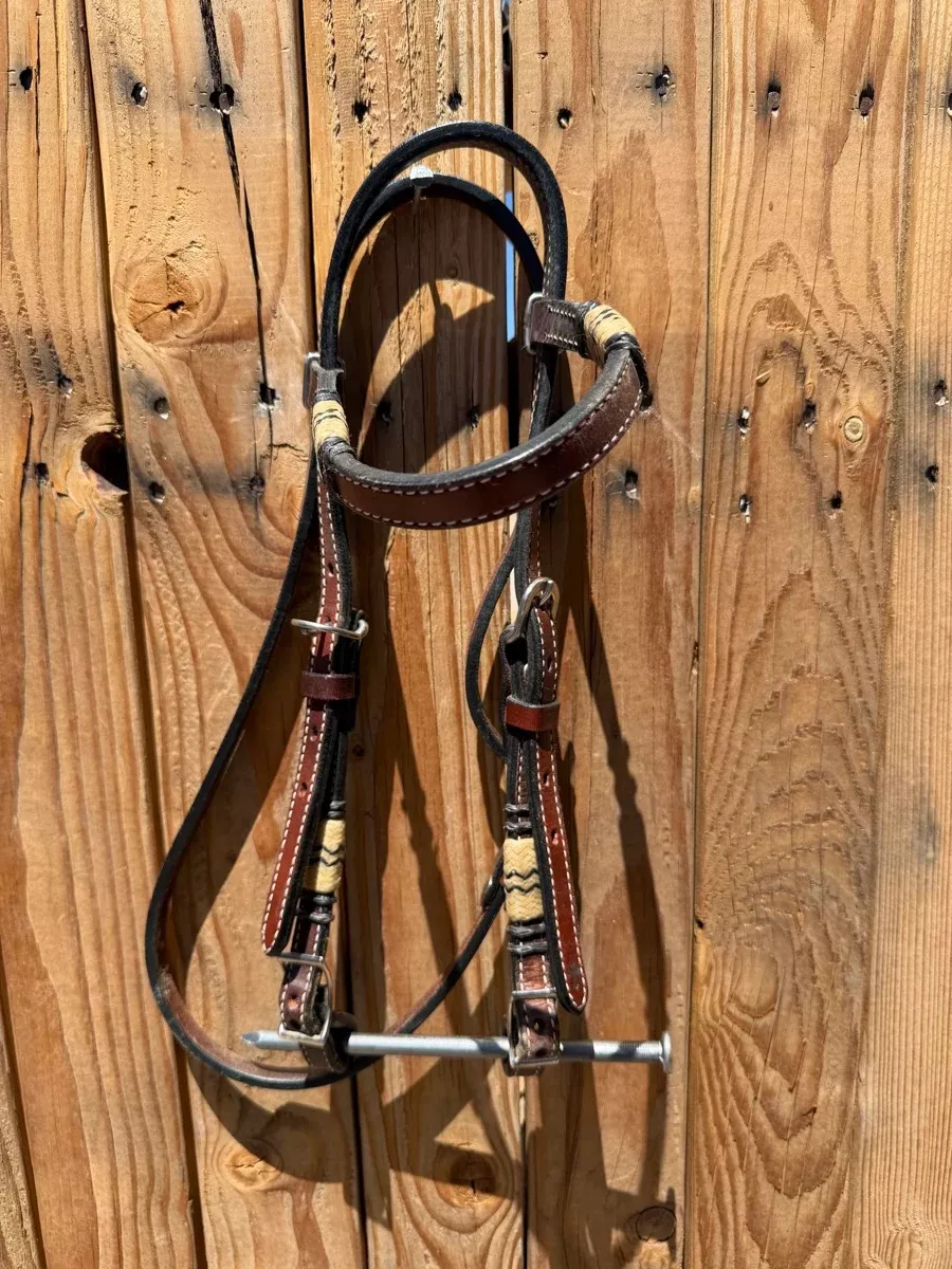 Leather Browband Rawhide Accents HeadstallHS1225