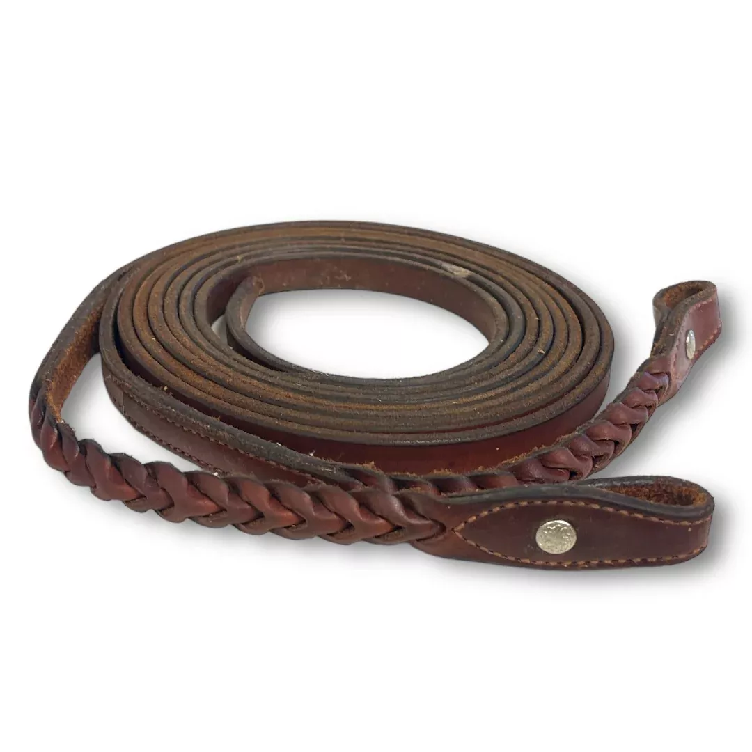 Leather split reins with braided accents