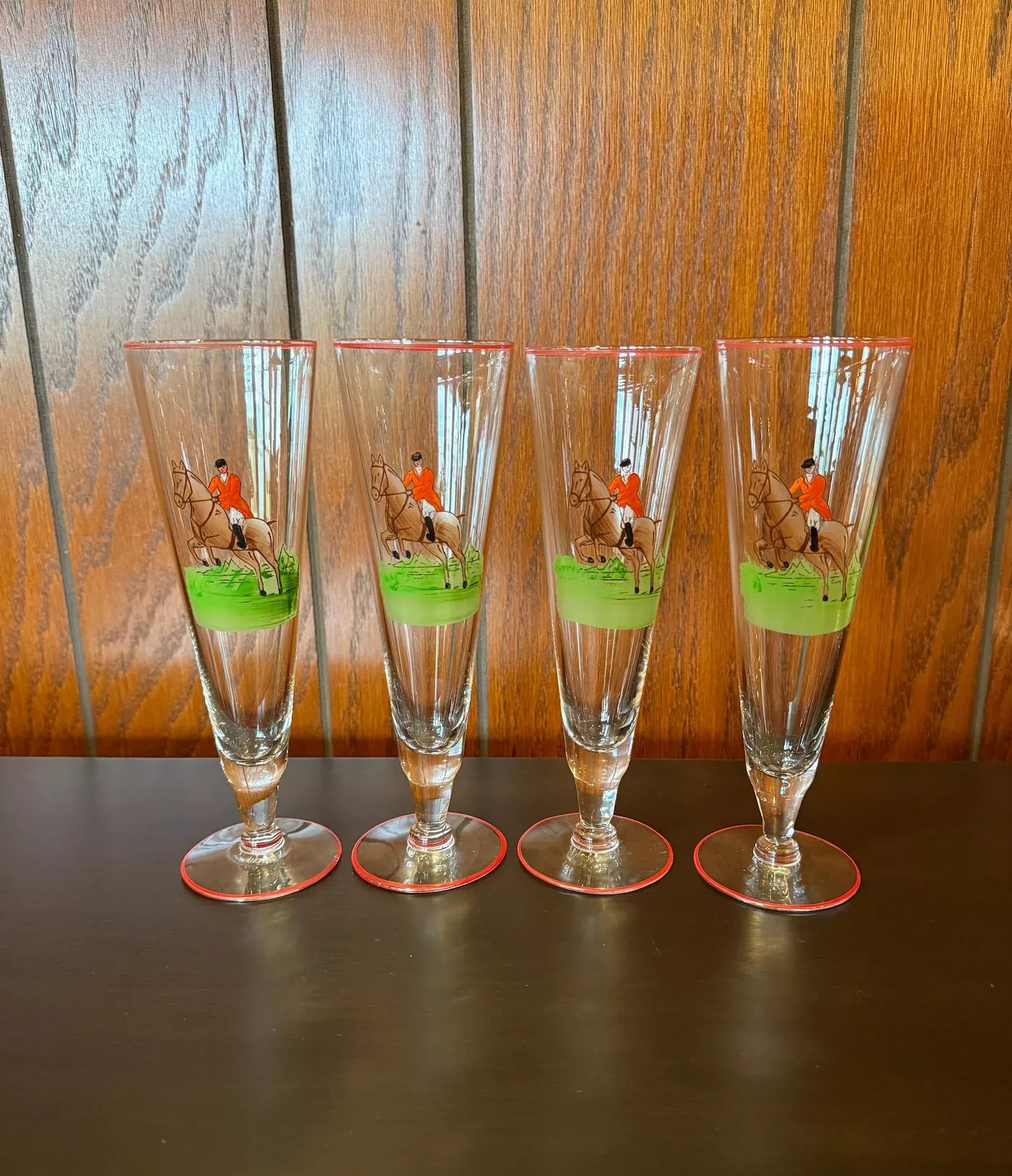 Libbey Fox Hunt Pilsner Glasses, Set of 4