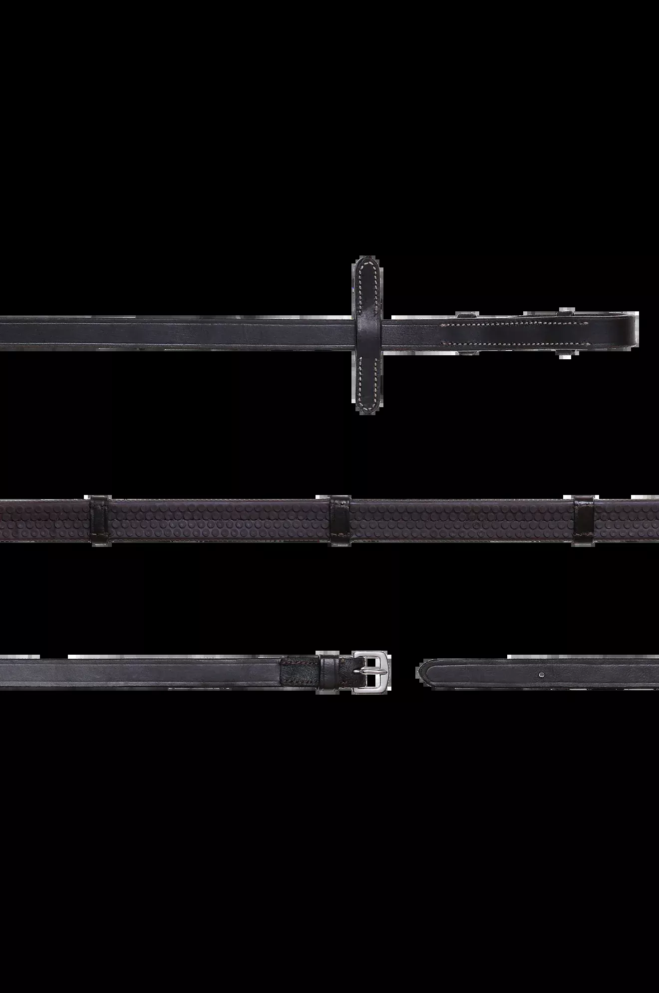 Lumiere Leather & Rubber Grip Reins (Flat) with white stitching (Silver Billet)