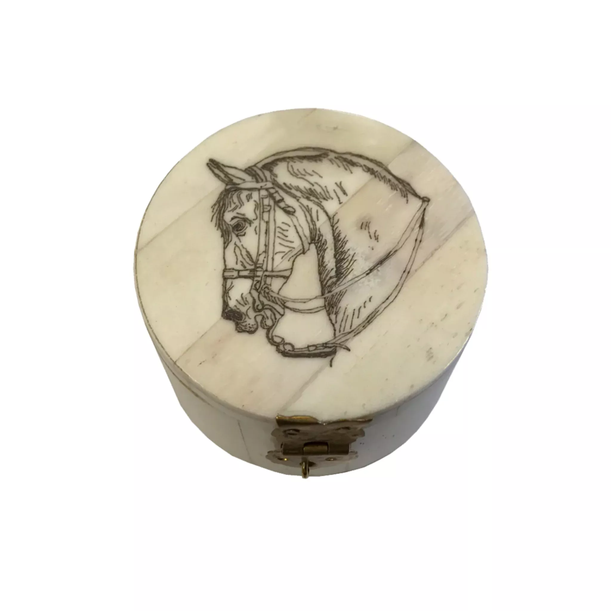 Madison Bay Horse Head Round Bone Trinket Box