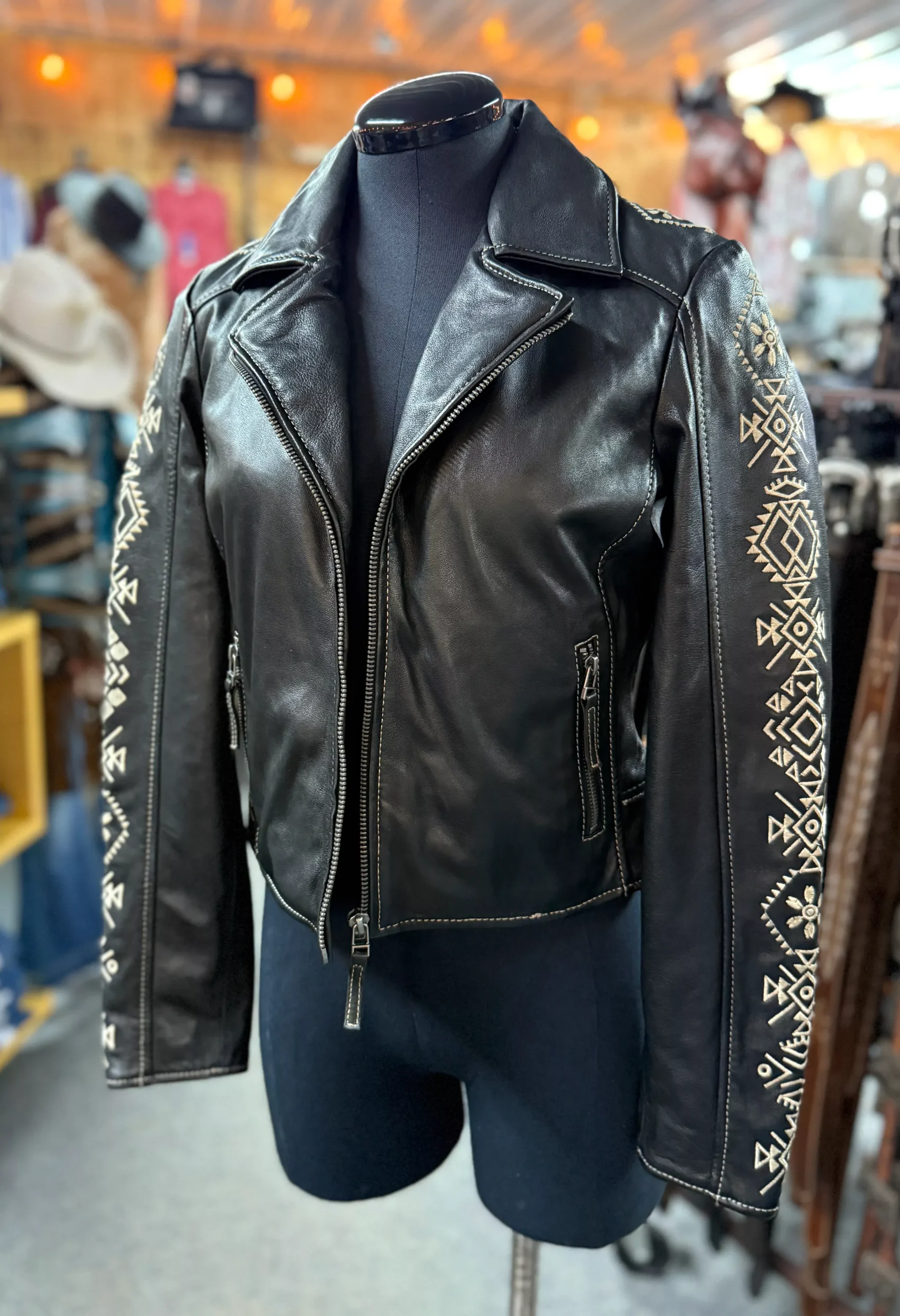 Mauritius Cora Black Embroidered Leather Jacket