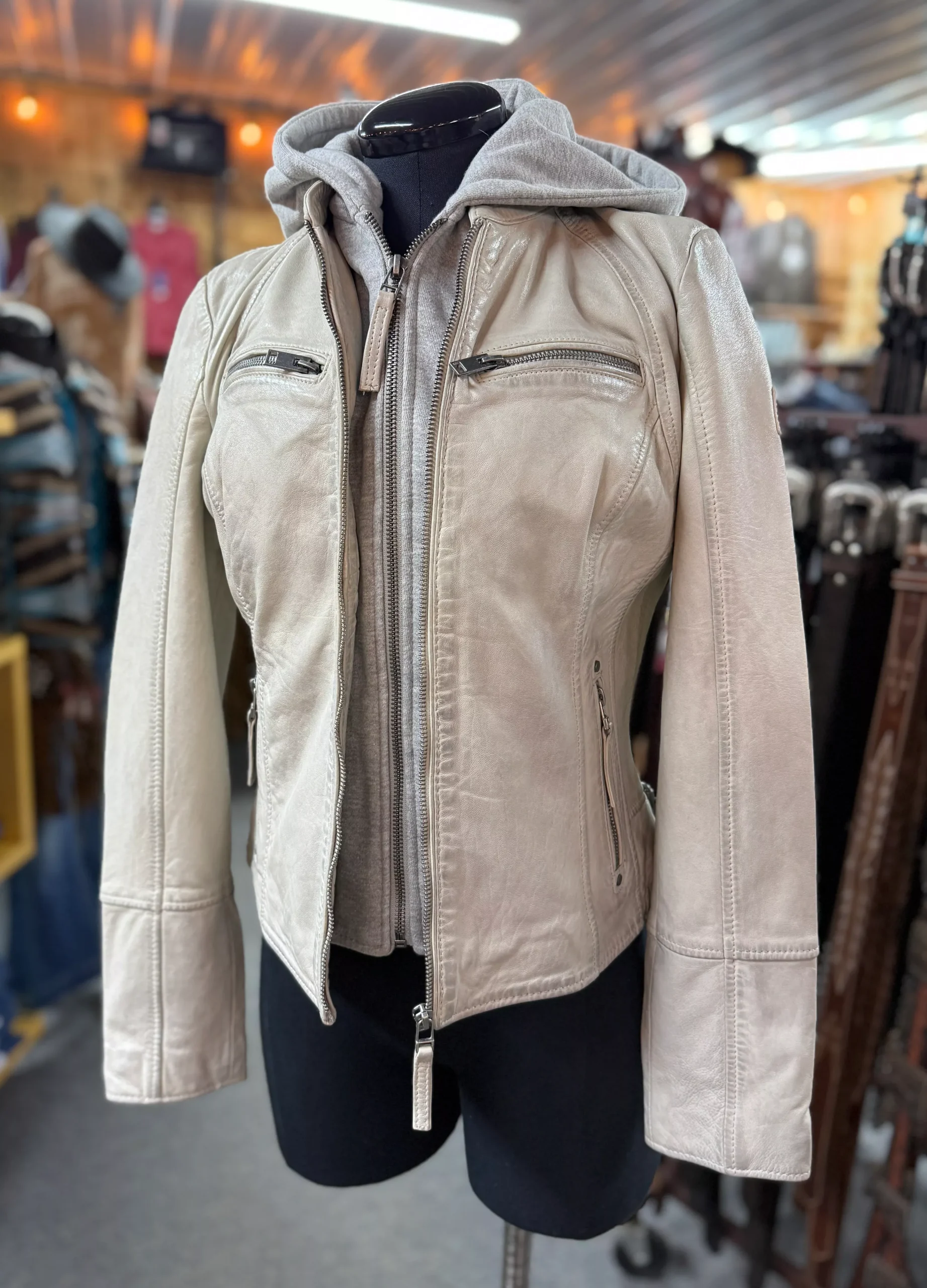 Mauritius Nola Off White Leather Hood Jacket