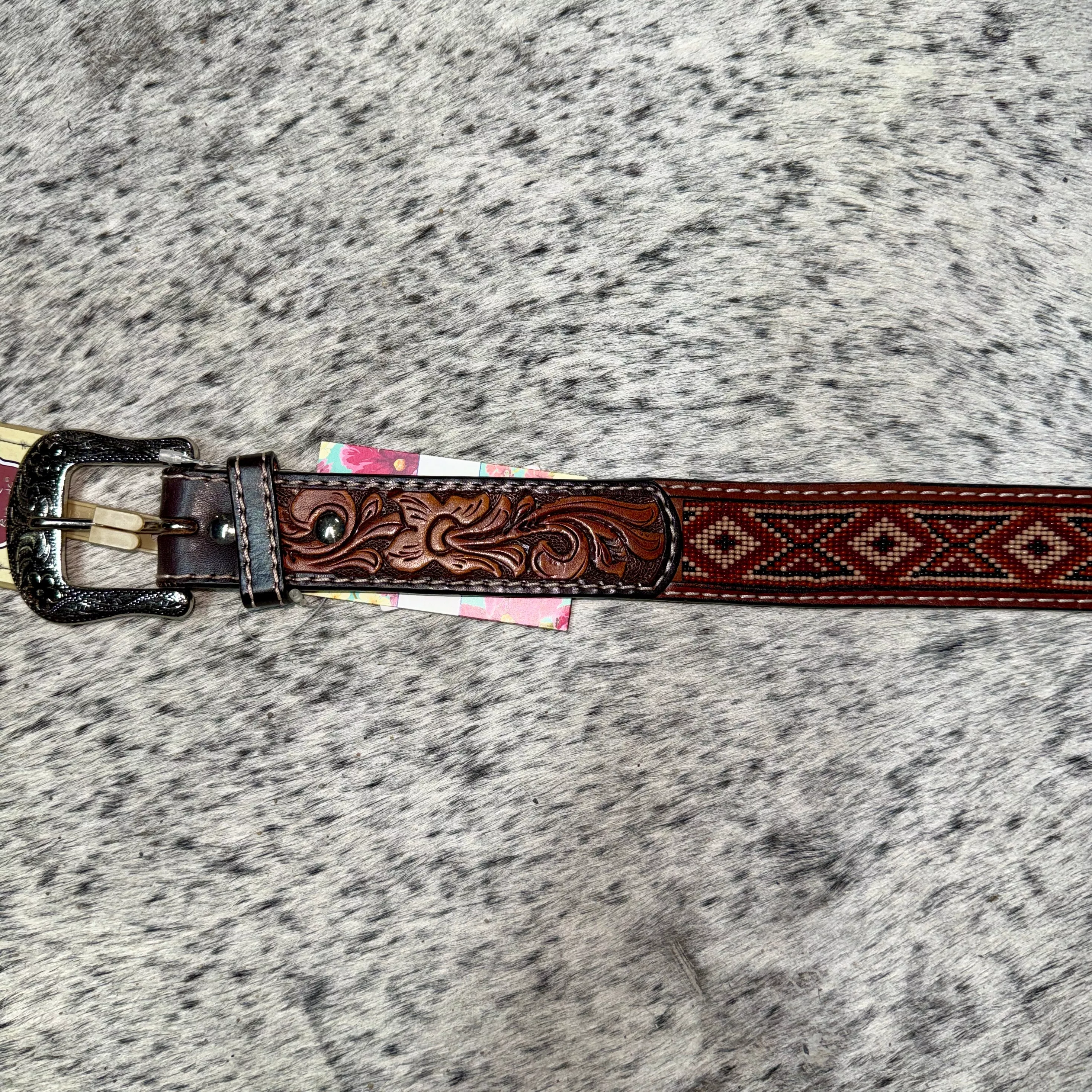 Men’s Brown Tooled Beaded Belt