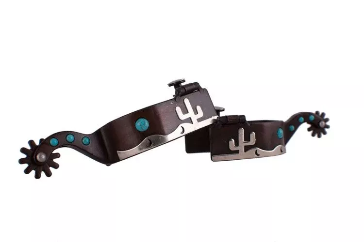 MEN'S SIZE BROWN STEEL SPUR WITH SILVER DESERT OVERLAY