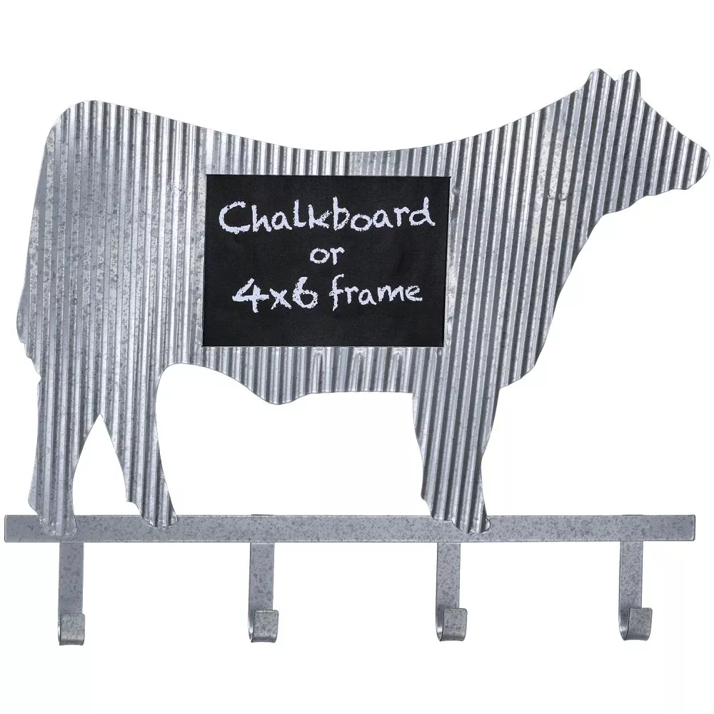 Metal Steer Chalkboard Sign with Hooks