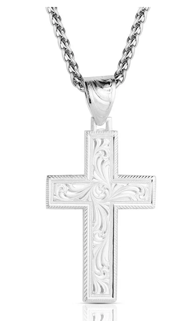 Montana Silversmiths Silver Mens Embossed Cross Necklace