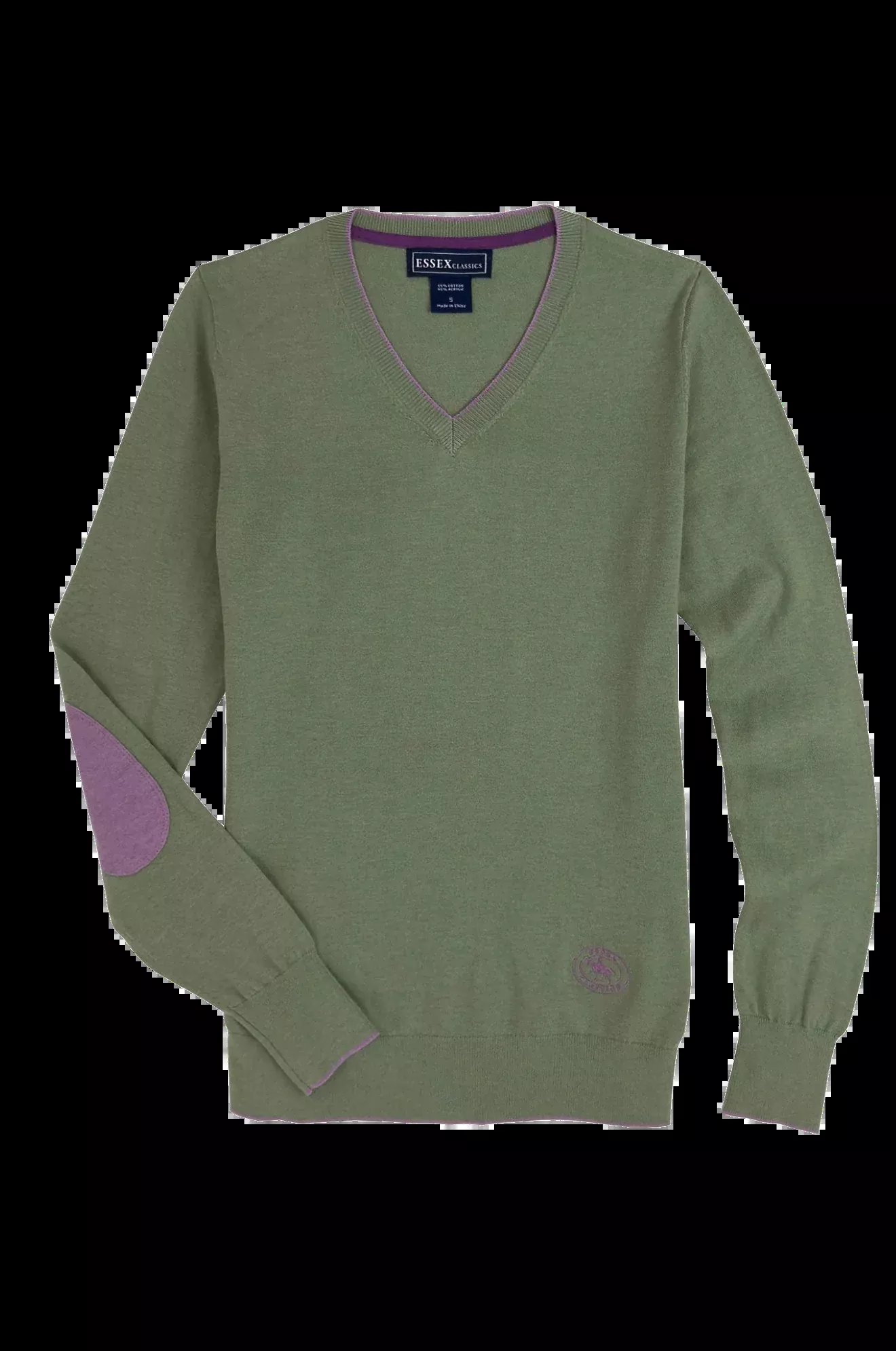 Moss Green with Mauve Trey V-Neck Sweater