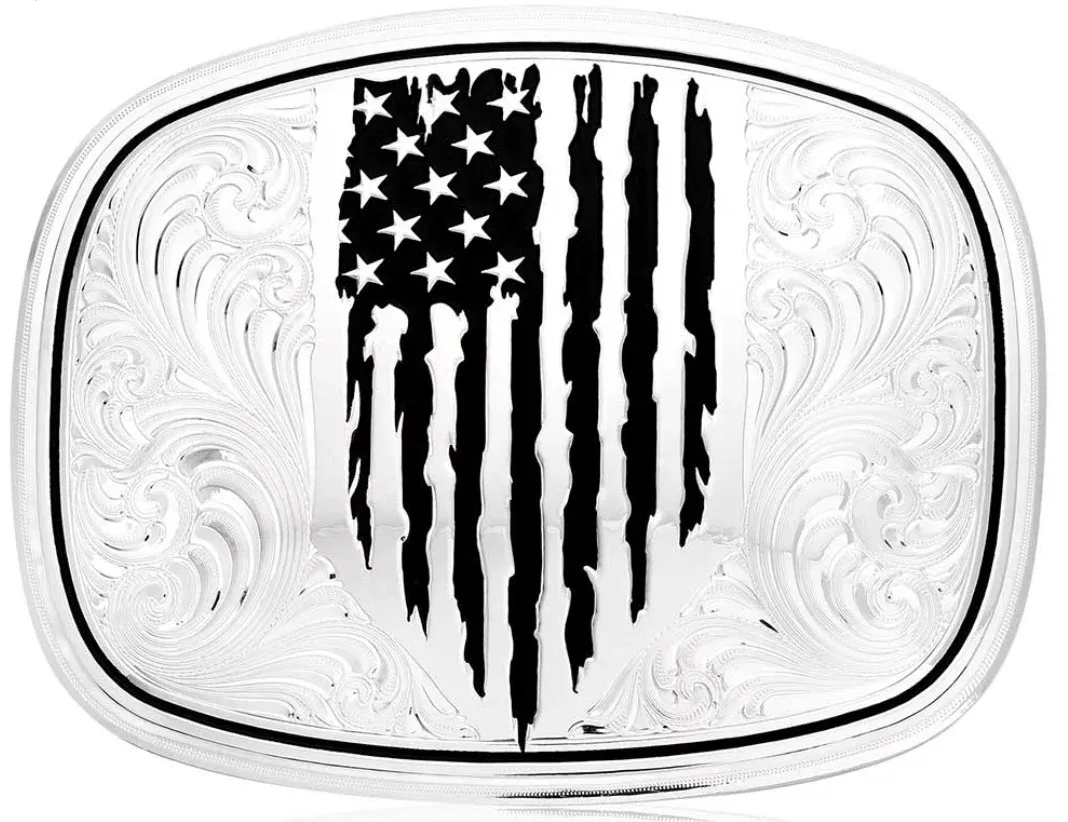 MS Silver Eng Black Flag Buckle