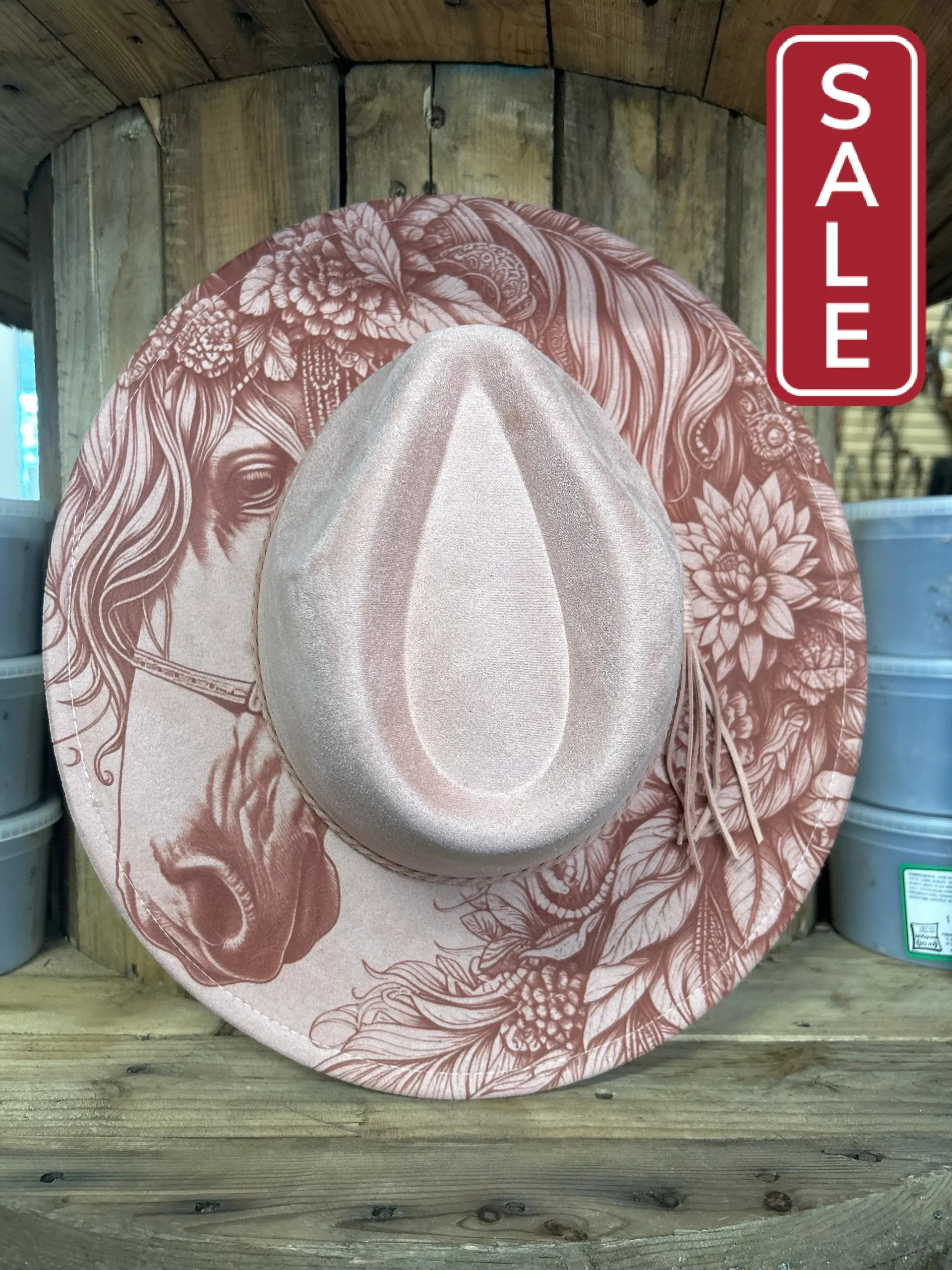 MVR Wide Brim Fedora Hat Floral Steed Pink