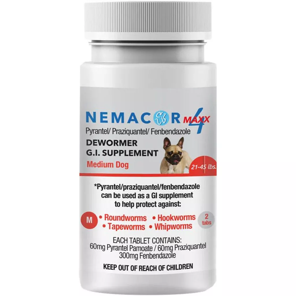 Nemacor Maxx 4 Dewormer Tablets for Dogs 21-45 lb, 2 ct