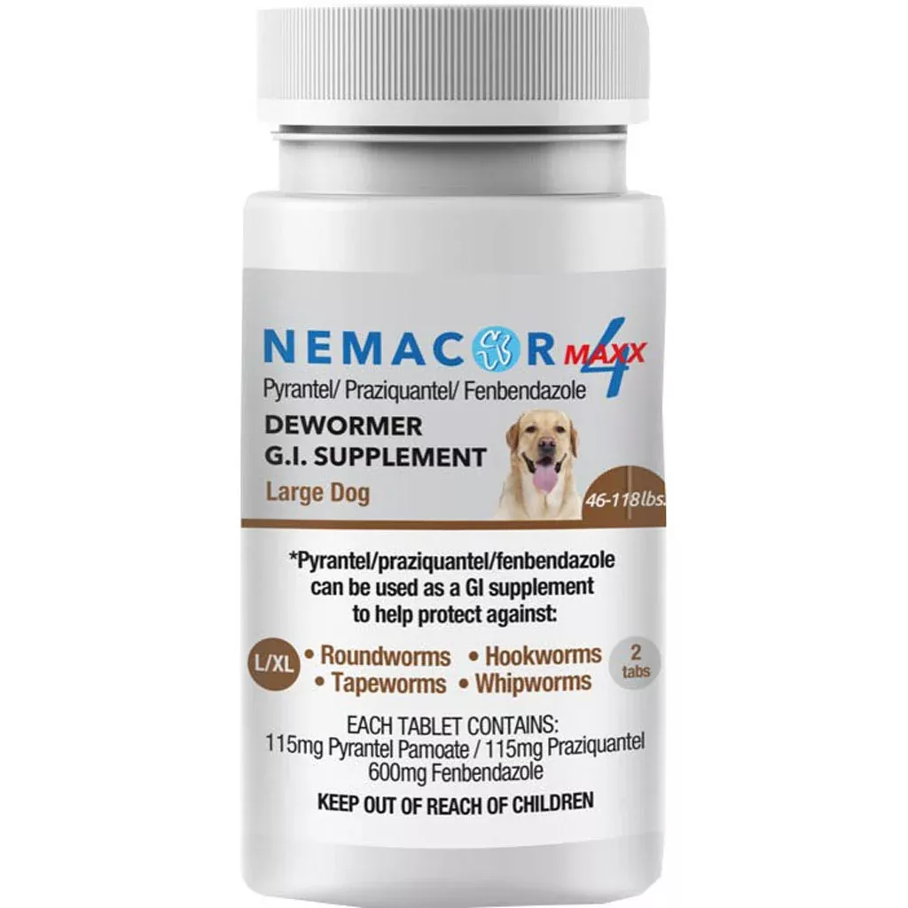 Nemacor Maxx 4 Dewormer Tablets for Dogs 46-120 lb 2 Count